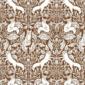 Woodland fox in cream white and warm rust brown, medium, William Morris inspired