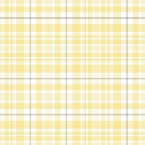 L. Pastel plaid classic geometric tartan in shades of pale lemon yellow on white