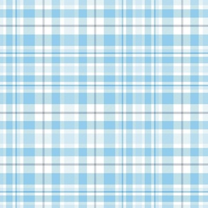 L. Pastel plaid classic geometric tartan in shades of light blue on white