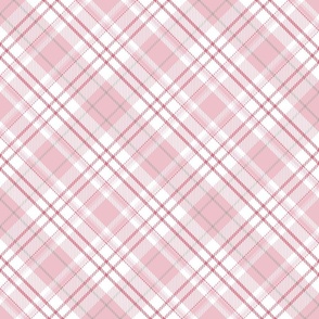 L. Diagonal pastel plaid classic geometric tartan in shades of warm pink on white