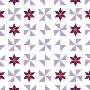 geometric mauve aubergine flowers on  lilac background 4inch
