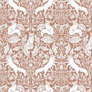 Woodland fox in cream white and warm blush pink, medium, William Morris inspired