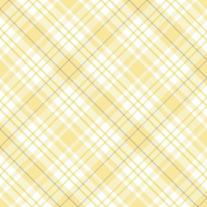 L. Diagonal pastel plaid classic geometric tartan in shades of pale lemon yellow on white