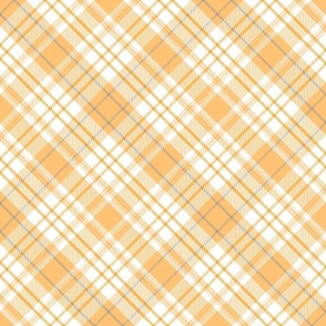 L. Diagonal pastel plaid classic geometric tartan in shades of light orange and yellow on white