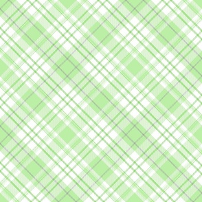 L. Diagonal pastel plaid classic geometric tartan in shades of light green on white