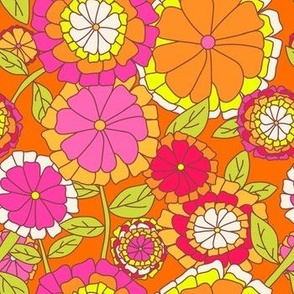 Groovy Marigold Floral in Pink + Orange