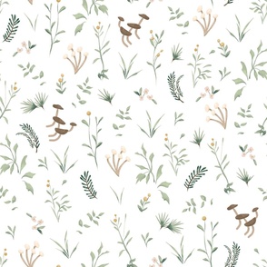 JUMBO // Woodland Plants // Lullaby Forest // Mushrooms // Pine // Floral Flowers Leaves // Gouache // Sage Green // Natural Neutral Nature // Baby Botanical