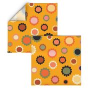 Scandi daisies plain in retro colors on amber orange. Large scale.