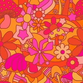  70's Psychedelic Garden in Orange + Pink