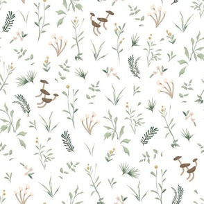 Small // Woodland Plants // Lullaby Forest // Mushrooms // Pine // Floral Flowers Leaves // Gouache // Sage Green // Natural Neutral Nature // Baby Botanical