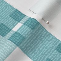 Textured Ribbon Plaid in Shades of Opal Green and Teals White Ground Large Scale