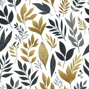 Metallic Botanicals Gray and Gold Leaves