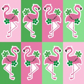 Sassy Flamingos 6x12 Patchwork Panels for Peel and Stick Wallpaper Swatch Stickers Patches Cheater Quilts Pink and Green Polkadots