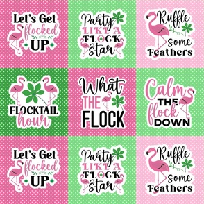 Sassy Flamingos 6x6 Patchwork Panels for Peel and Stick Wallpaper Swatch Stickers Patches Cheater Quilts Pink and Green Polkadots