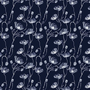 White Poppies on Dark Blue