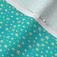 Golden Stars on Aqua Blue