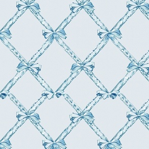 ribbons in soft pastel baby blue with bows  on a blue and white check pattern  - small scale