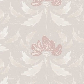 Floral, Block Print, Taupe, Pink, Ivory, Grandmillenial, Heritage, Traditional, Classic, Vintage