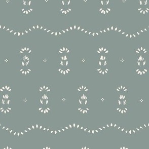 Floral, Block Print, Teal, Green, Blue, Ivory, Grandmillenial, kitchy, heritage, traditional, classic