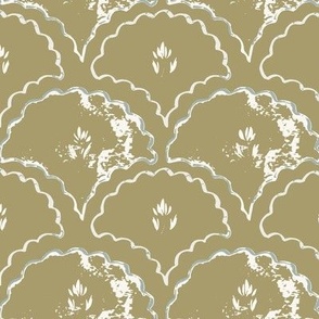 Scallops, Taupe, Green, Teal, Romantic, Whimsical, Classic, Florals, Vintage
