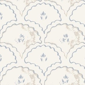 Scallops, Taupe, Blue, Ivory, Romantic, Whimsical, Classic, Florals, Vintage