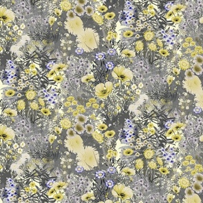 Lush Perpetual Summer Garden, Lemon Cream Blue Taupe Gray, Medium