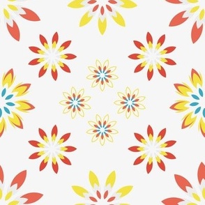 coral yellow and blue flower petal design