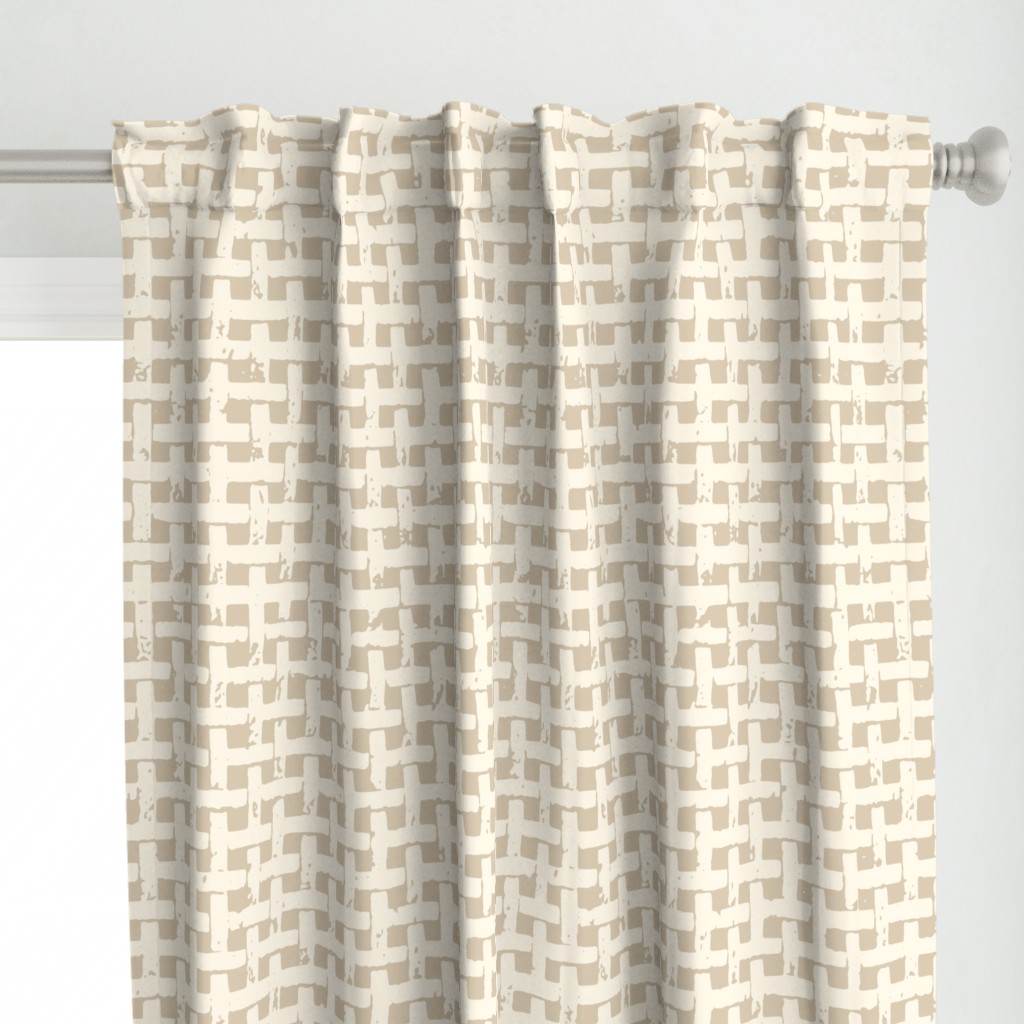 XL | Textured Rattan Weaved Palm Mesh in Tonal Soft Tan and Cream Square Cane Webbing Geometric Beige Grid 
