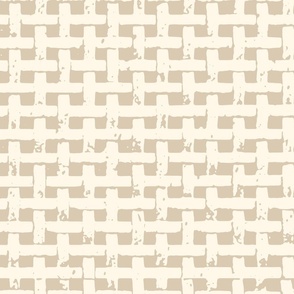 Textured Rattan Weaved Palm Mesh in Tonal Soft Tan and Cream Square Cane Webbing Geometric Beige Grid | XL