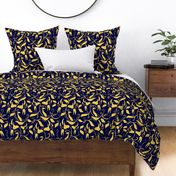 Gold Floral Vines on Navy Blue  Large