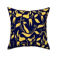 Gold Floral Vines on Navy Blue  Large