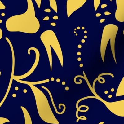 Gold Floral Vines on Navy Blue  Large