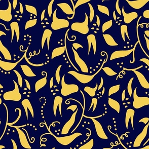 Gold Floral Vines on Navy Blue  Large