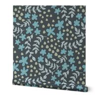 Aqua blue floral flower trailing vines pretty pattern for garden