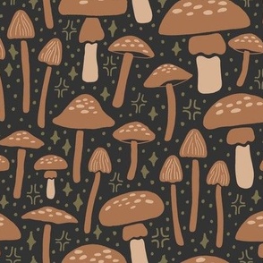 Magic Mushrooms | Small Scale | Earth Tones, Fungi Green, Light Brown