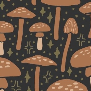 Magic Mushrooms | Medium Scale | Earth Tones, Fungi Green, Light Brown