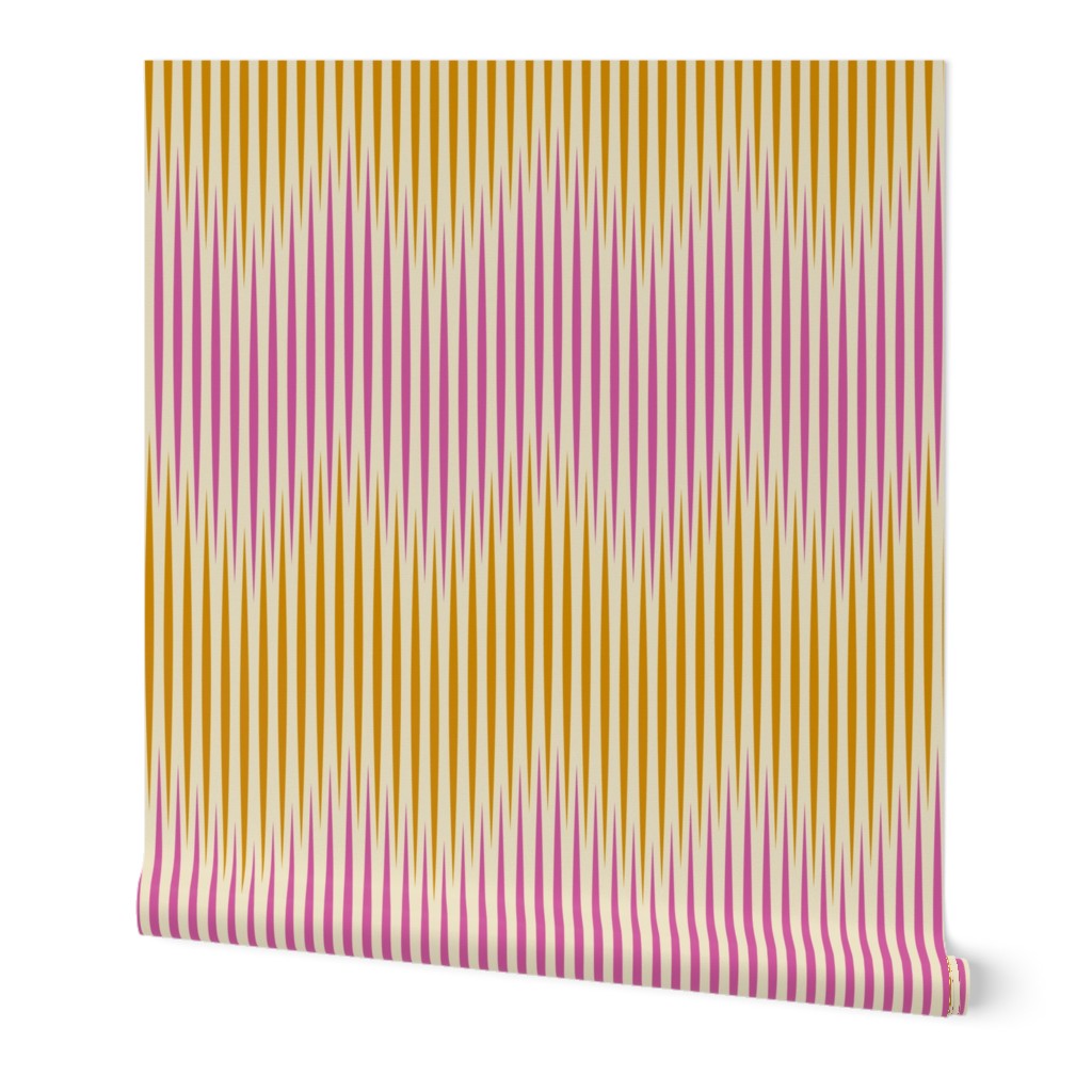 Zig Zag Illusion // x-large print // Mossy Mauve & Golden Lichen Vertical Stripe Textured
