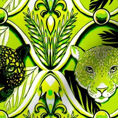 Jungle jaguars ogee, Limelight, neon green, medium scale