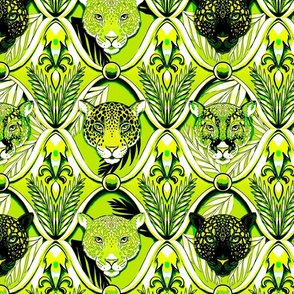 Jungle jaguars ogee, Limelight, neon green, medium scale