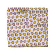 Dotty flower purple, pink, yellow retro comic book style