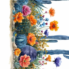 Cactus Garden Floral Border Print Design
