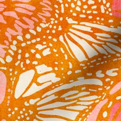 Boho Feathers- Monarch Butterfly- Pink and Orange- Large Scale