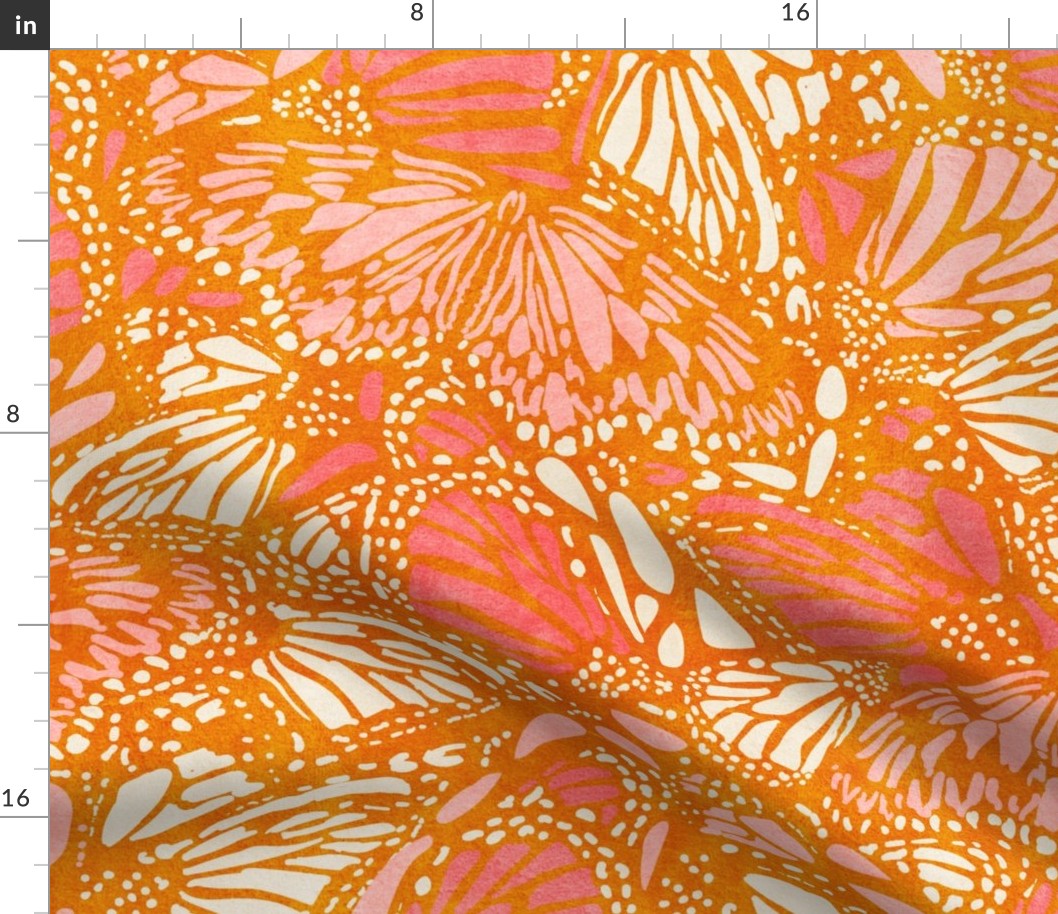 Boho Feathers- Monarch Butterfly- Pink and Orange- Large Scale