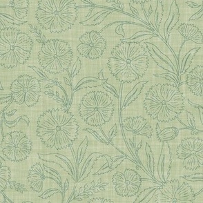 Indian Floral Block Print Outline - Celadon Green - L - (Spice Blossom)
