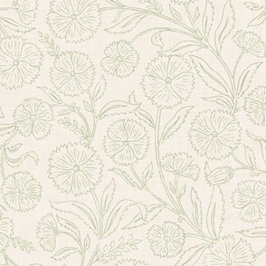 Indian Floral Block Print Outline - Eggshell Cream - L - (Spice Blossom)