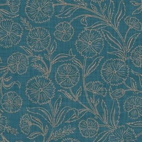 Indian Floral Block Print Outline - Cerulean Blue - L - (Spice Blossom)