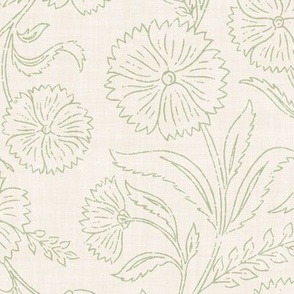 Indian Floral Block Print Outline - Eggshell Cream - XL - (Spice Blossom)