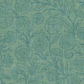Indian Floral Block Print Outline - Emerald Green - L - (Spice Blossom)