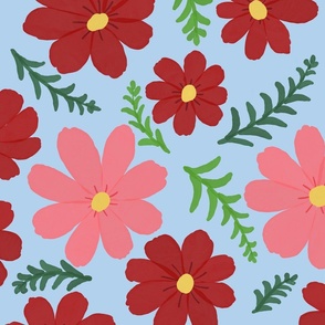 Hand-Drawn Cosmos Flower Pattern - Vibrant Floral Art for Home Decor and DIY Projects