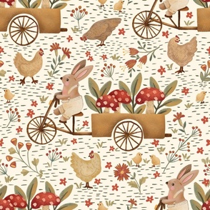 Farm Living - Bunnies and Chickens - Countryside warm boho - BIG Size